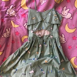 Teal space A-line cutout dress